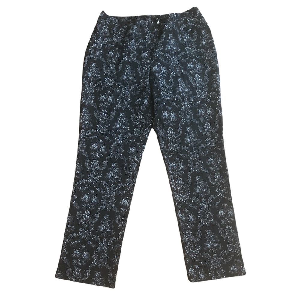 ISAAC MIZRAHI LIVE Pants Women's Size 16 Black White Floral Straight Leg